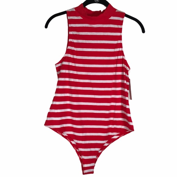 NWT Abound Bodysuit Red White Striped Mock Neck Nordstrom One Piece Nautical - Picture 2 of 9